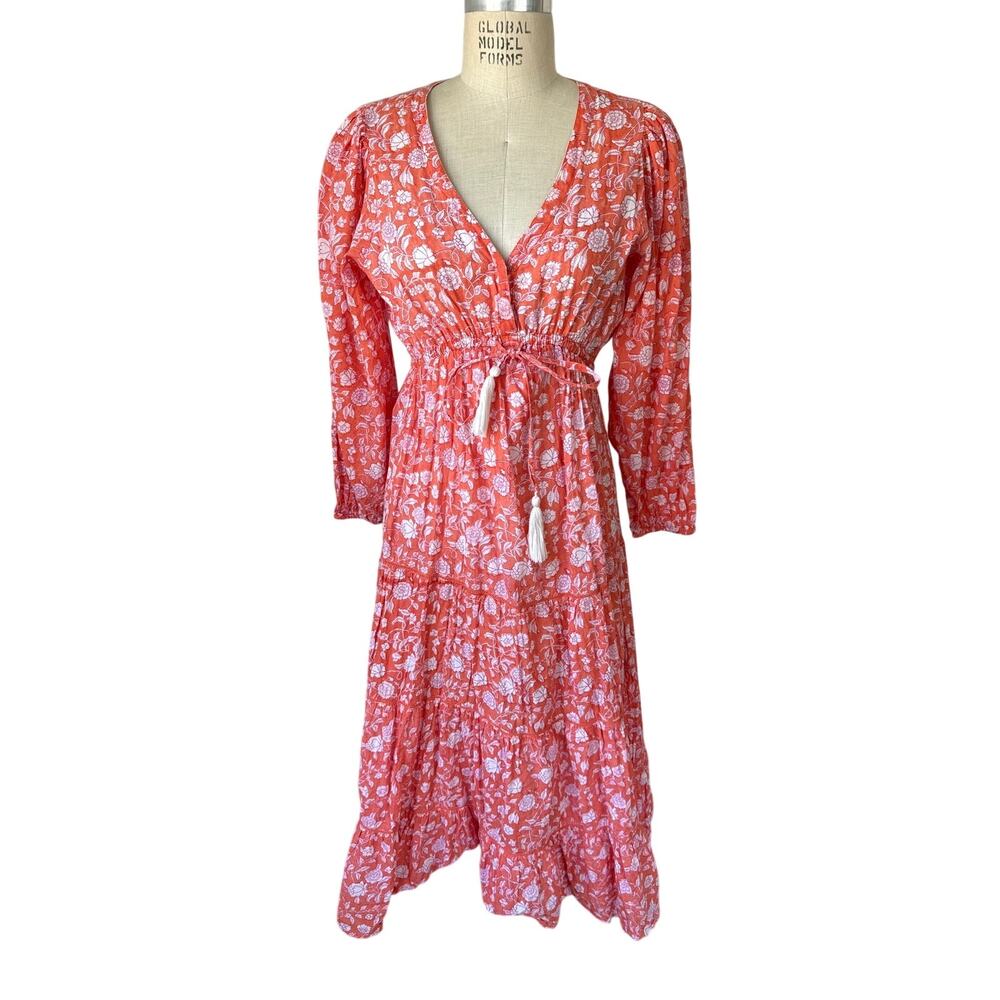 Mer St. Barth x Anthropologie Odette Dress in Orange & White Size Large Vacation